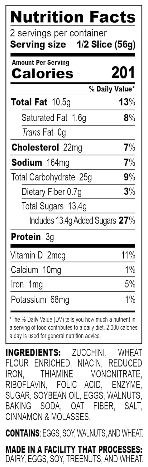 Nadel - NATURALLY DELICIOUS ZUCCHINI CAKE (4 Pack) Sweet Breads & Cakes Slices, Back to School lunch snack, breakfast bar