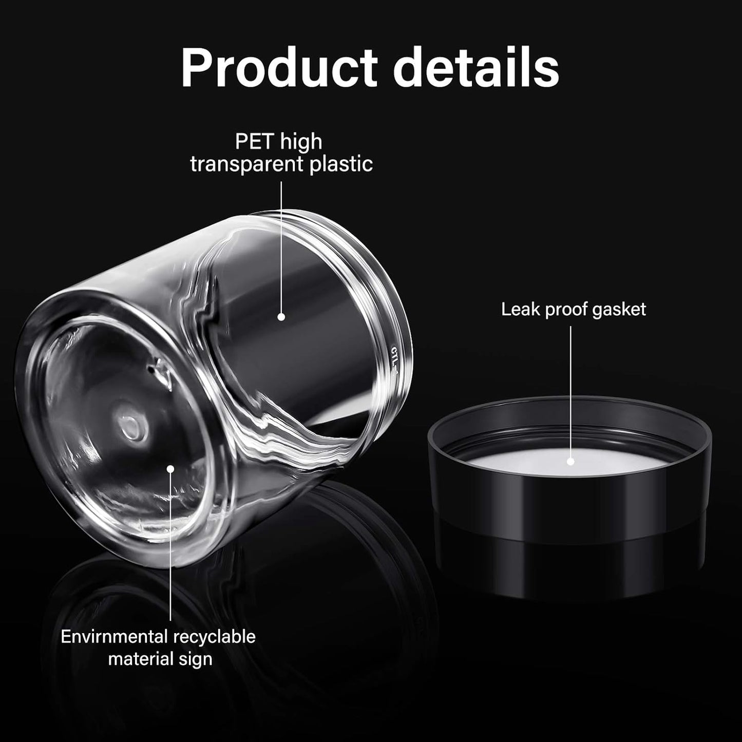 Patelai 4 Pieces Round Wide-mouth Leak Proof Plastic Container Jars with Lids for Travel Storage Makeup Beauty Products Face Creams Oils Salves Ointments DIY Making(8 Ounce,Black)