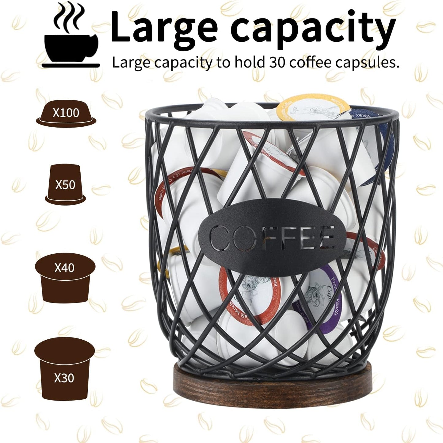 YINMIT K Cup Holder Organizer, Sturdy Coffee Pod Holder Organizer, 35 Kcup Large Capacity Storage Basket for Kitchen Counter and Office Desktop (Circular Grid)