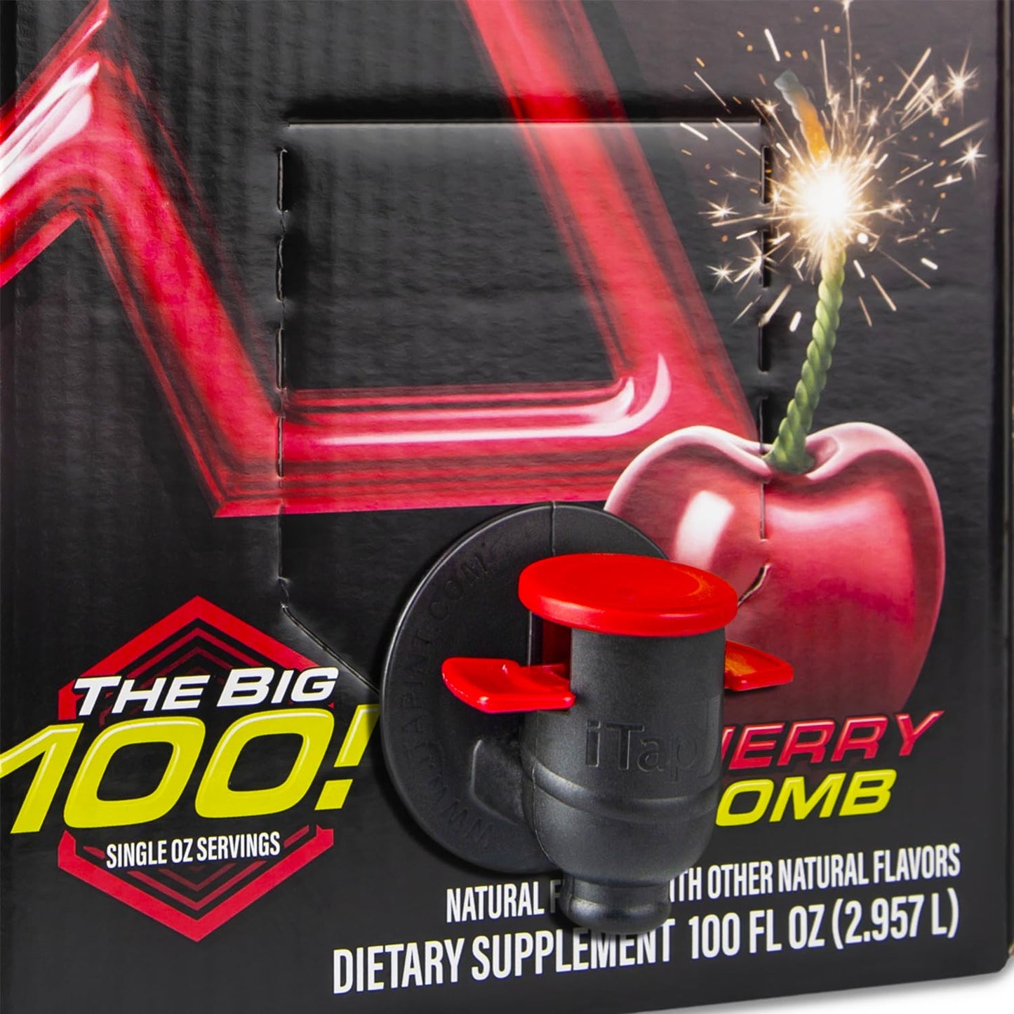 XMODE Energy Shots on Tap with Dispenser & 2 Bottles, 100 Servings - Cherry Bomb Flavor Energy Caffeine Shots - Quick Energy Boost Shots with Vitamins B6 & B12, Caffeine - Great Taste, Zero Calories