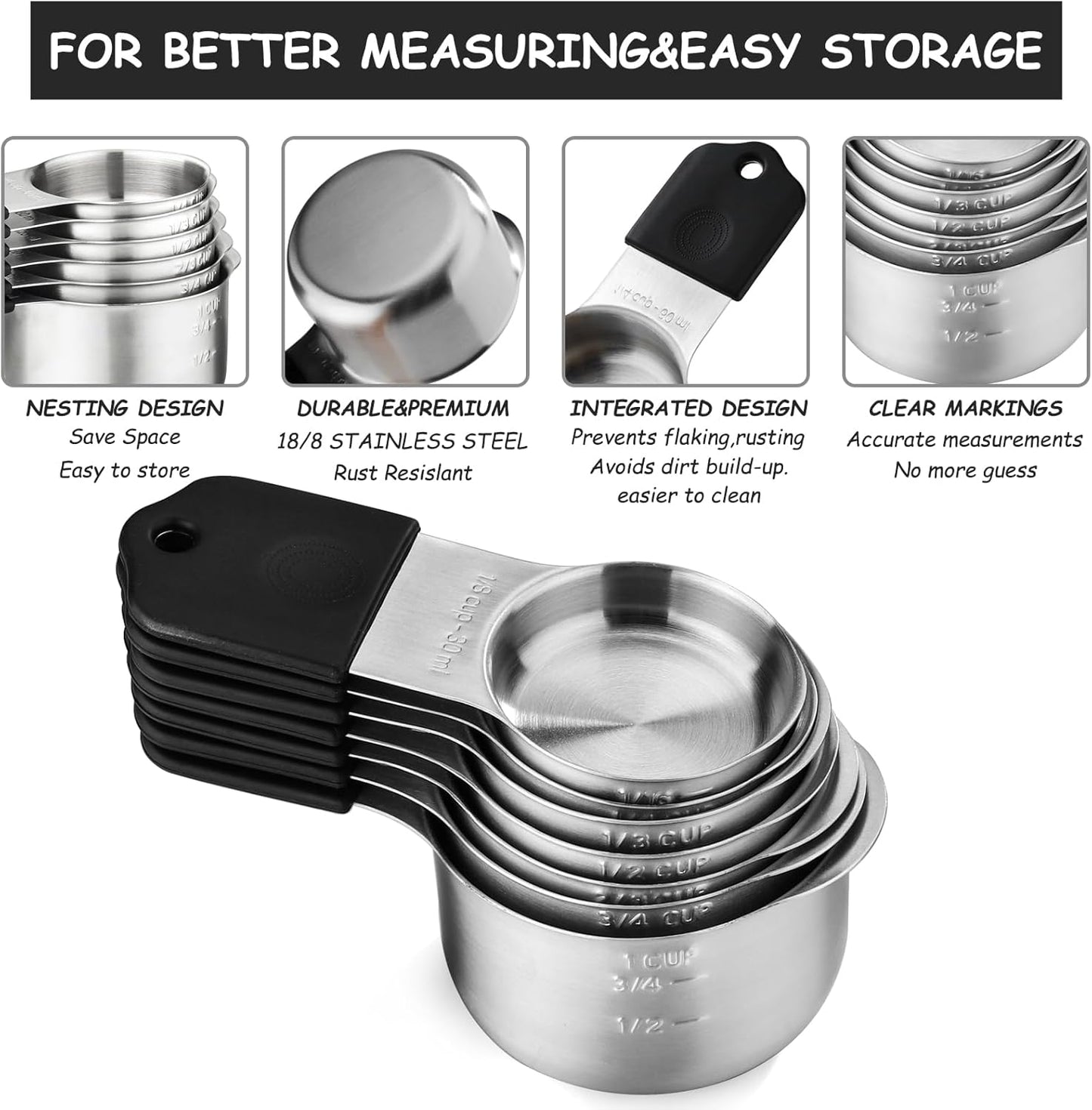 Magnetic Measuring Cups Set 8 Stainless Steel Stackable Nesting Measuring Cups for Measuring Dry and Liquid Ingredients