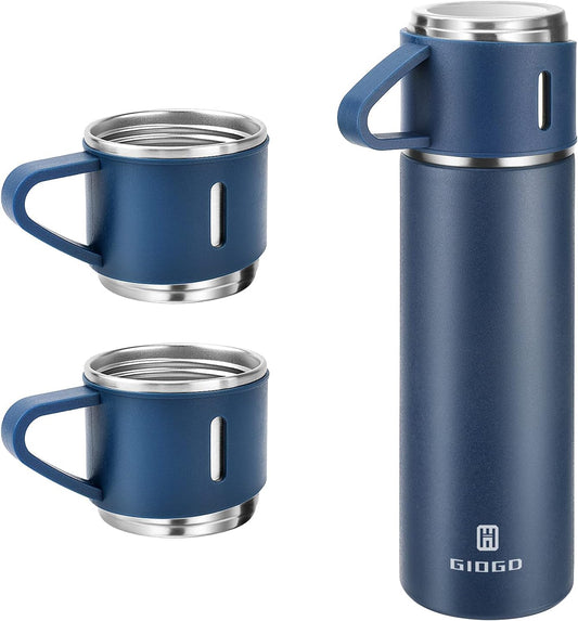 Stainless Steel Thermo 500ml/16.9oz Vacuum Insulated Bottle with Cup for Coffee Hot drink and Cold drink water flask.(Blue,Set)