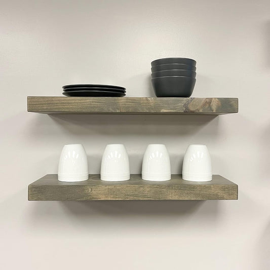 URBANDI, Rustic Floating Shelves, Set of 2, Hidden Bracket, Solid Wood, Heavy Duty, Wall Mounted Shelves, (Grey, 36Wx6D)
