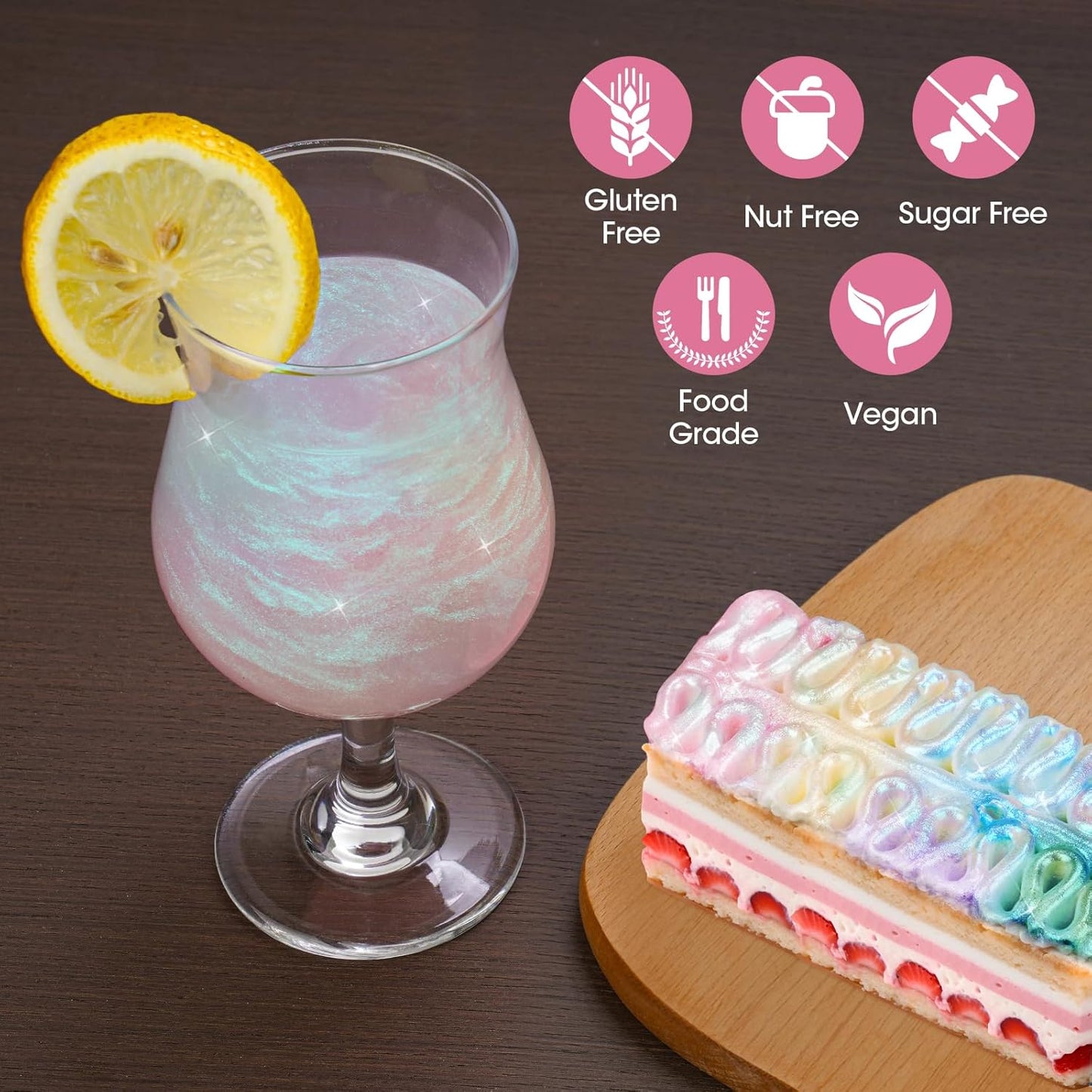 NiHome 0.18oz/5g Edible Food-Grade Glimmer Powder Glitter Luster Dust Metallic Food Decorating Sprinkle Dust for Drink Wine Beverage Cake Candy Dessert Bakery Restaurant Vegan (Iridescent Pink)