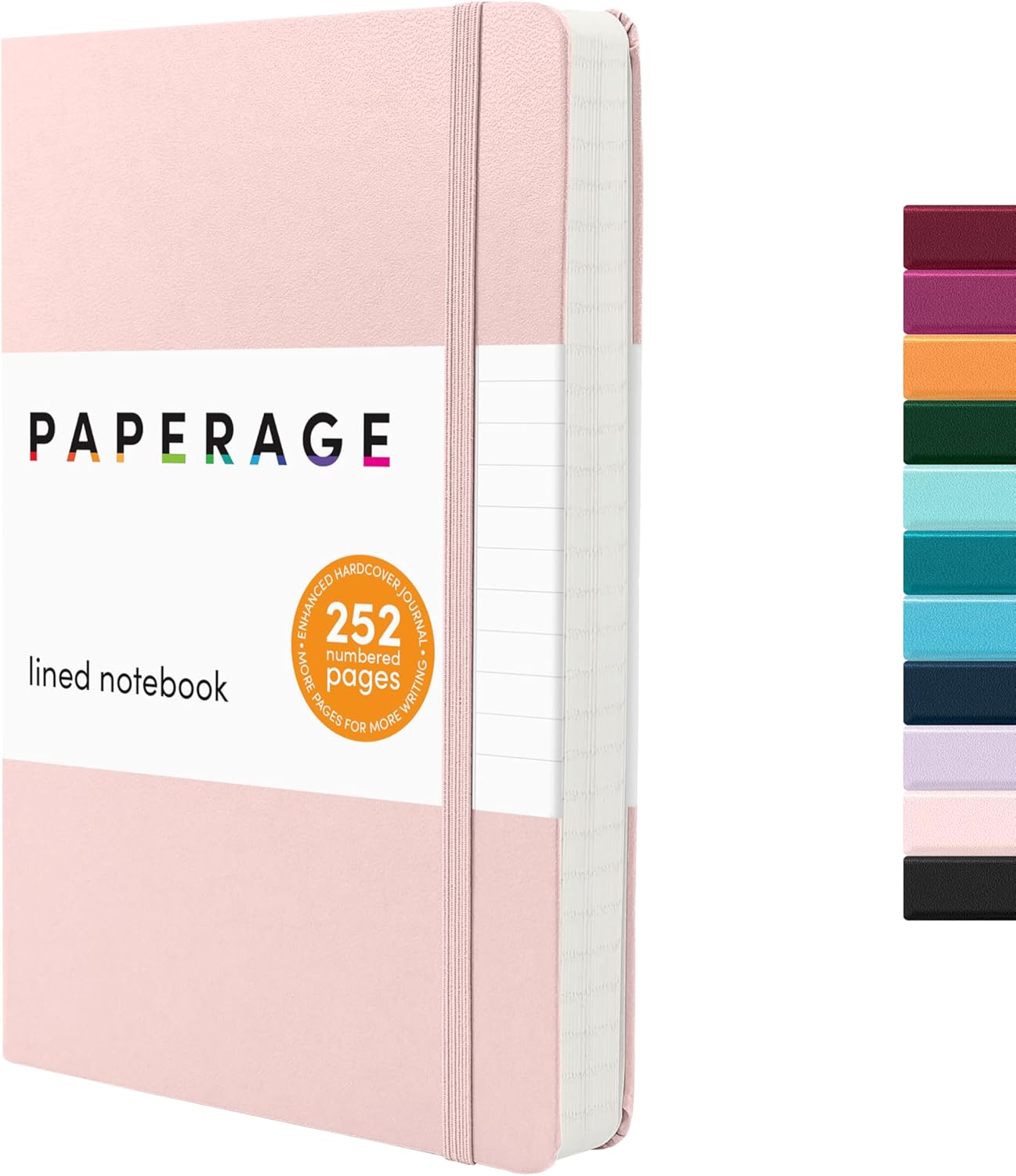 PAPERAGE Lined Journal Notebook, (Blush), 252 Pages, Medium 5.6 in x 8 in - 100 GSM Thick Paper – Hardcover Journaling Notebook for Work, School & Note Taking
