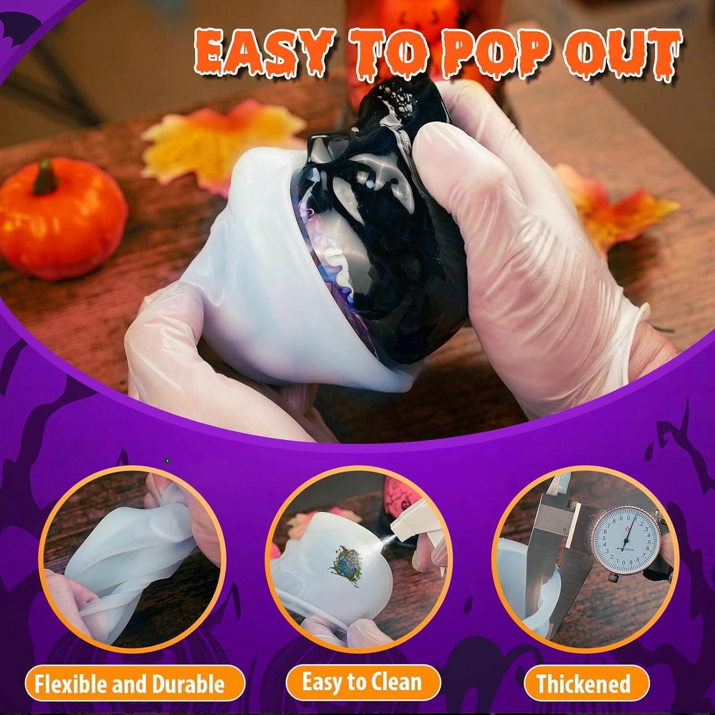 LET'S RESIN 3D Skull Resin Molds, 4 Sizes Set of Skull Silicone Molds for Epoxy Resin, Candle Wax, Soap, Clay, Key Chain Casting, Ideal Halloween Home Decoration and Gifts