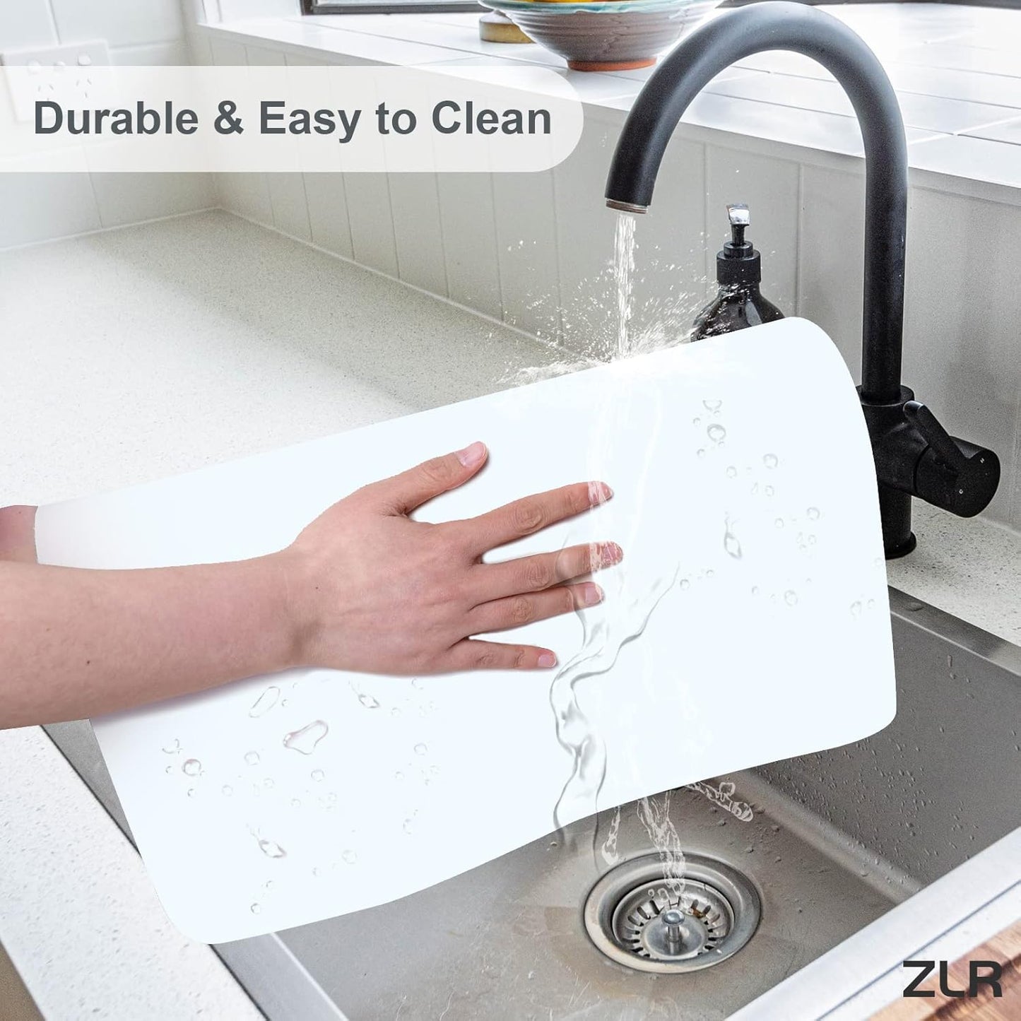 ZLR Coffee Mat - 16" x 20" Large Kitchen Hide Stain Absorbent Dish Drying Mat for Countertop - Easy to Clean Coffee Bar Mat for Espresso Machine and Spill Protection - Milk White