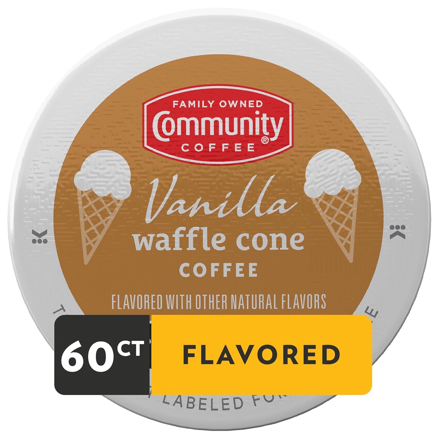 Community Coffee Vanilla Waffle Cone 60 Count Coffee Pods, Ice Cream Flavored, Compatible with Keurig 2.0 K-Cup Brewers, 10 Count (Pack of 6)