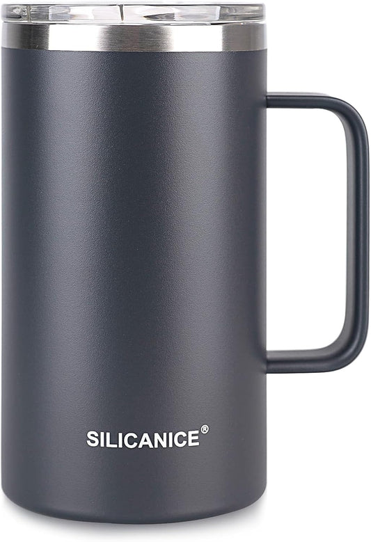 24 oz Stainless Steel Vacuum Insulated Tumbler with handle & MacSlider Lid, Dishwasher Safe & Spill Proof Coffee Cup, Travel Mug for Hot/Cold Drinks, Durable Design (Gray 2.4, 24 Oz)