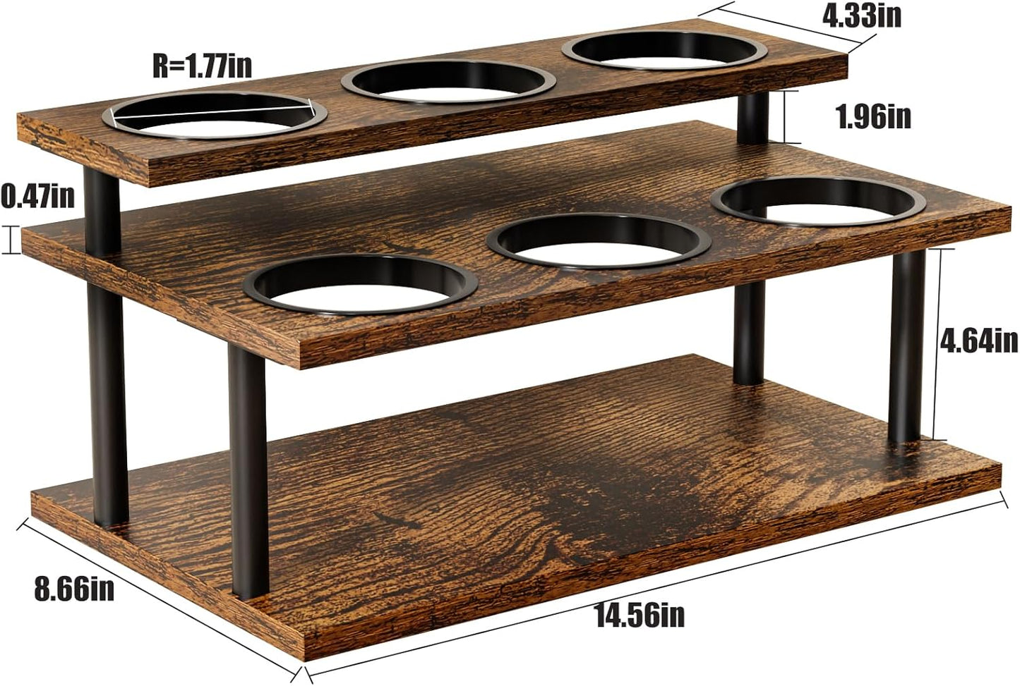 KLM Coffee Syrup Organizer, 2 Tier Wooden Small Display Shelf (6 Bottle Capacity),Syrup Bottle Sturdy Holder for Coffee Bar, Kitchen Countertop Syrups, Condiments and Wine