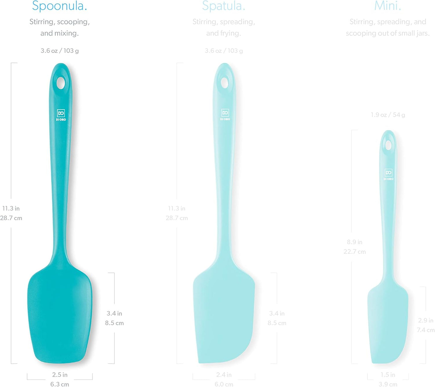 DI ORO Silicone Spoon Spatula - Forever Warranty - 600°F Heat-Resistant Large Silicone Spoonula Scraper - BPA Free Nonstick Cookware Safe Rubber Kitchen Utensil for Baking, Cooking, & Mixing (Teal)