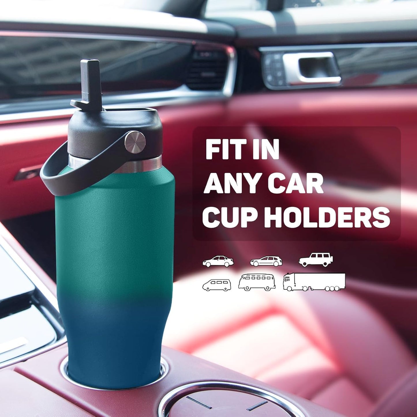 Insulated Water Bottle 32oz with Straw/Spout Lids, Stainless Steel Water Bottles Keep Cold 24h&Hot 12h, Metal Water Bottle with Straw that Fits in Cup Holder, Water Bottle Leak-proof,BPA Free