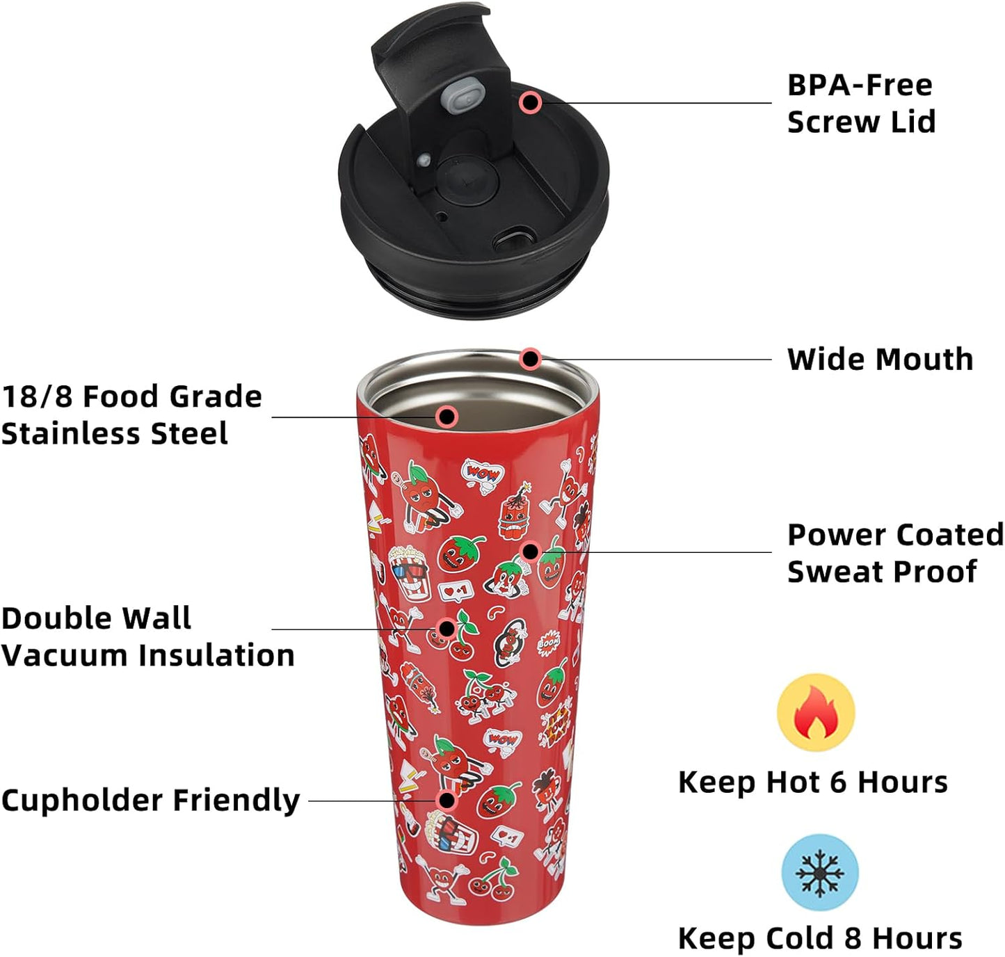 BJPKPK 26oz Tumbler With lid And Straw Stainless Steel Travel Coffee Mug Insulated Tumblers Cups,Hawaii Fruits Purple