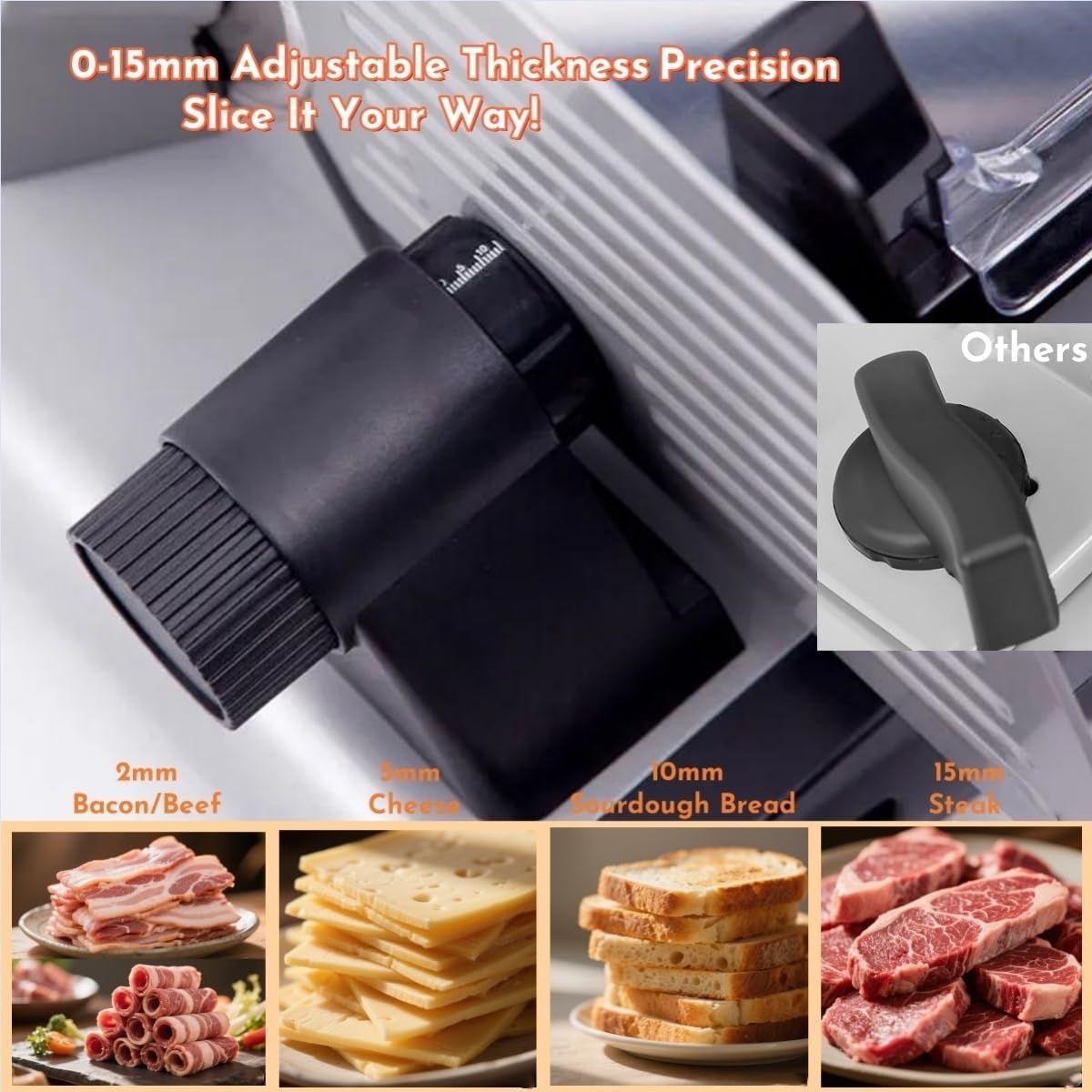Meat Slicer, Electric Meat Slicer Machine for Home with 2 Removable 7.5'' Blades ETL Certified, Adjustable Thickness Deli Food Slicer-Meat Cutter Machine for Bread Cheese (180W Meat Silcer)