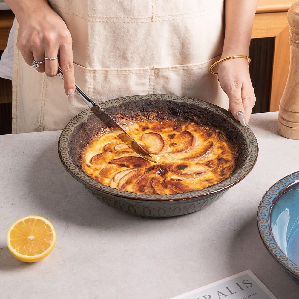 Sweejar Ceramic Pie Pan for Baking,Round Baking Dish Pan for Dinner 10 Inches, Pie Dish Non-Stick Pie Plate for Quiche,Tart，Cake,Pumpkin Pie, Pot Pies (White)