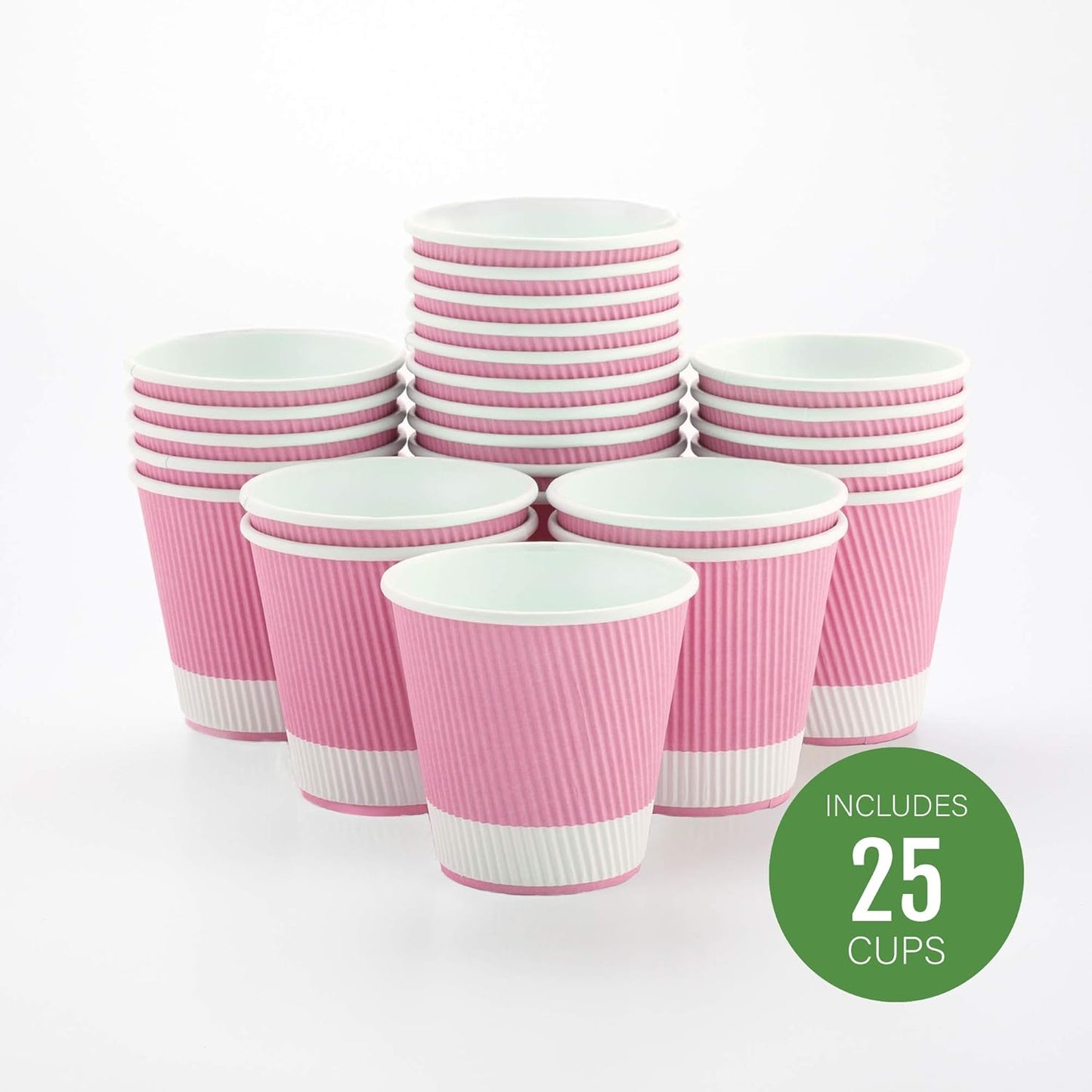 Restaurantware 8 Ounce Ripple Wall Paper Coffee Cups, 25 Leakproof Disposable Hot Drink Tumblers, Recyclable, Insulated Light Pink Design, Matching Lids available for Cups and Sold Separately
