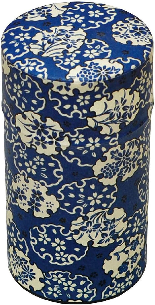 Japanese Pokkan Coffee Spice Tea Tin Canister Washi Paper Storage with Lid 7.05 oz Capacity (Hana Yukiwa)