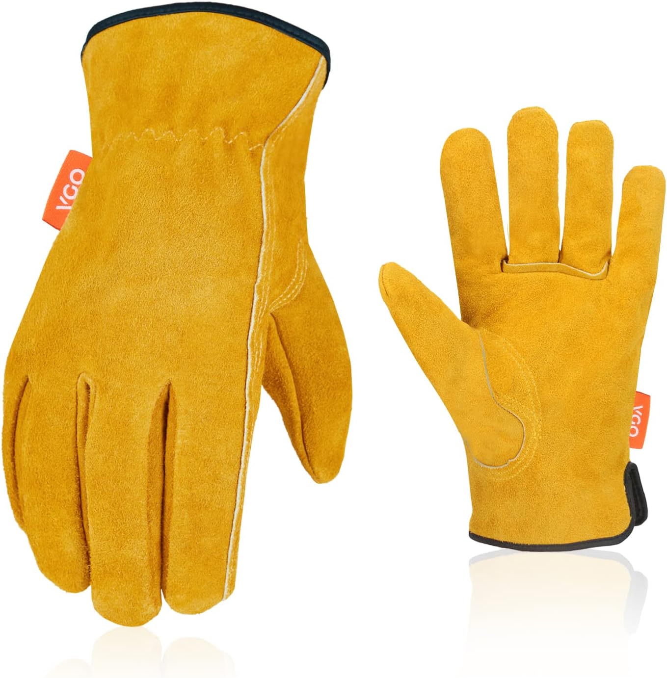 Vgo... 1-Pairs Unlined Cowhide Split Leather Work and Driver Gloves, for Heavy Duty, Truck Driving, Warehouse, Gardening, Farm (Size L, Gold, CB9501)
