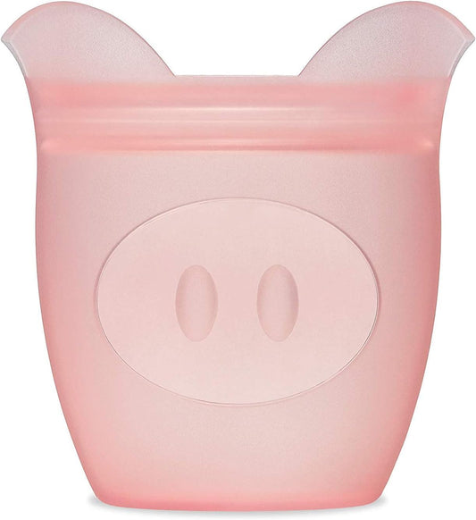 Zip Top Reusable 100% Silicone Baby + Kid Snack Containers - The only containers that stand up, stay open and zip shut! No Lids! Made in the USA - Pink Pig