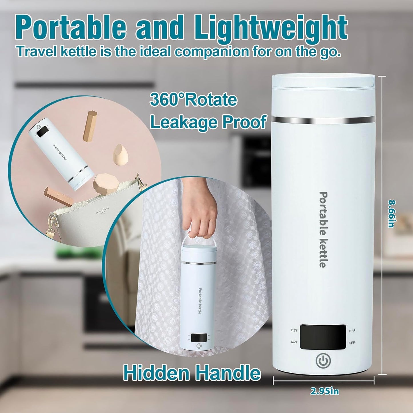 Travel Electric Kettle Portable Mini Kettle,Small Hot Water Boiler with 4 Temperature Settings,304 Stainless Steel,Fast Boiling Water with Auto Shut-Off and Boil Dry Protection,400ml (BIue, 400ML)