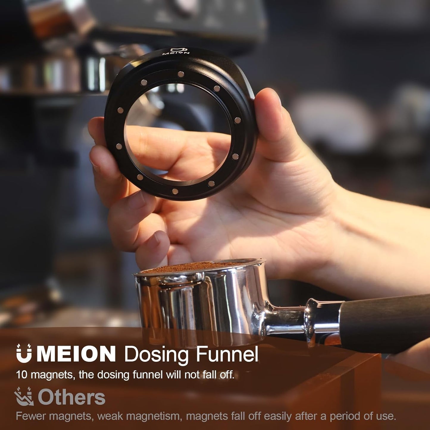 MEION 51mm Espresso Dosing Funnel and 51mm Puck Screen Set for 51mm Portafilters, Magnetic Coffee Portafilter Funnel, Reusable Espresso Puck Screen, Espresso Tools Espresso Accessories (51mm, Black)
