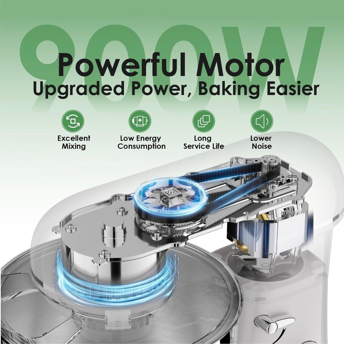 Kitchen in the box Stand Mixer, 900W 8.5QT Kitchen Electric Mixer, 6-Speed Large Capacity Food Mixer for Home Cooks with Egg Whisk, Dough Hook & Flat Beater (Green)