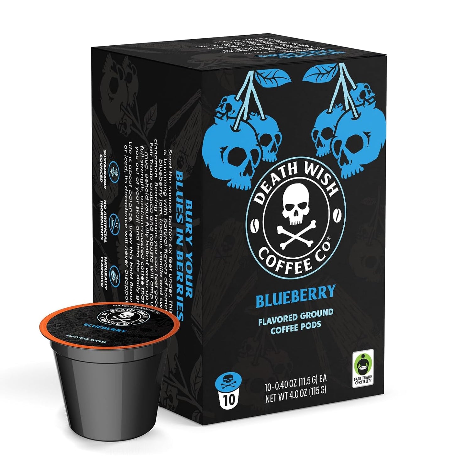 Death Wish Coffee, Single Serve Coffee Pods - Fair Trade - Blueberry Vanilla Flavored