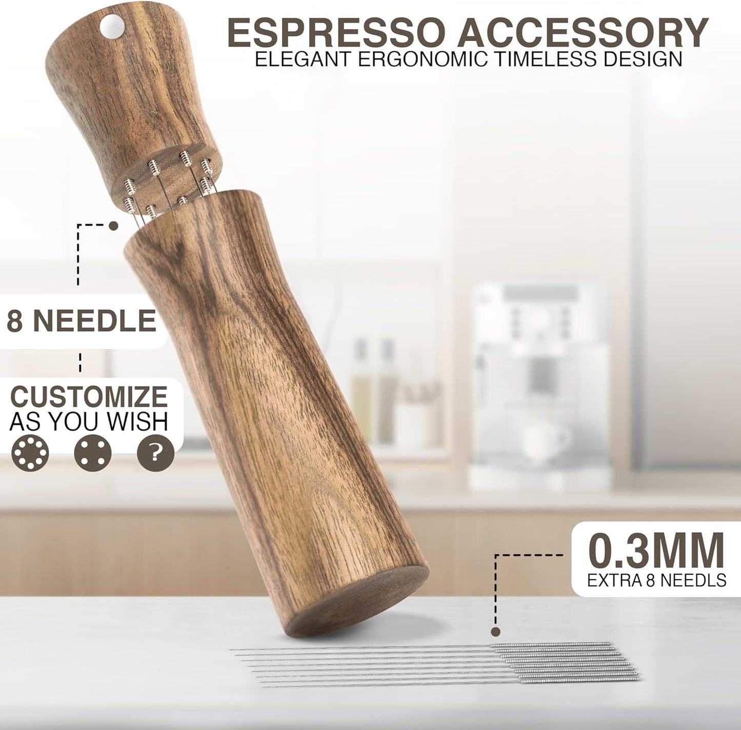 WDT Tool Espresso Stirrers - Coffee Distributor Barista Tools - Espresso Needle Distribution Tool for Coffee Accessories Kit - Walnut Wood Gifts for Coffee Lovers (Large)