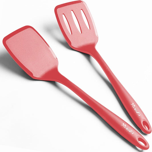 600˚F Heat Resistant Silicone Spatula Set, 13.6" Kitchen Spatula Turners for Non Stick Cookware, Flexible Spatulas with Thin Edges, Seamless Cooking Utensils for Fish, Eggs, Pancakes, Red