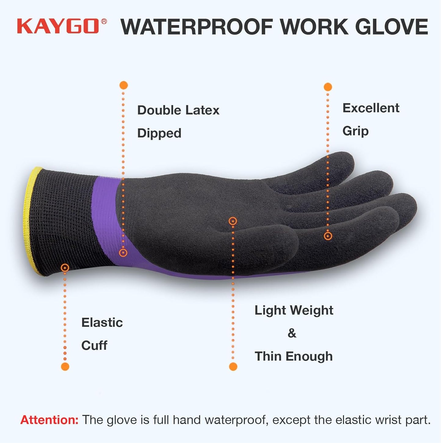 KAYGO Waterproof Work Gloves for Men and Women, Rubber Coated Non-slip Working Gloves for Garden, Outdoor Construction,KG150,Purple,M