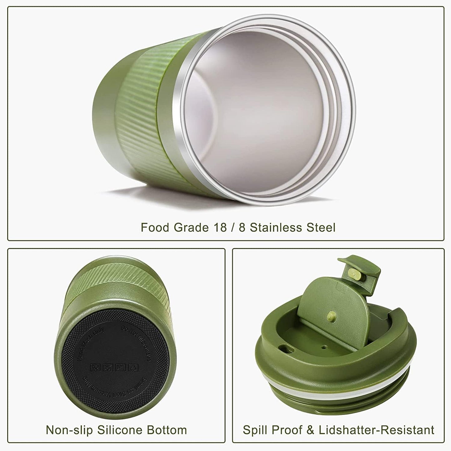 Travel Coffee Mug Spill Proof Leakproof 12 oz Insulated Coffee Mug with Screw Lid, Stainless Steel Vacuum Tumbler Reusable Thermal Coffee Cup to go for Hot and Cold Drinks -380ml,Dark Green