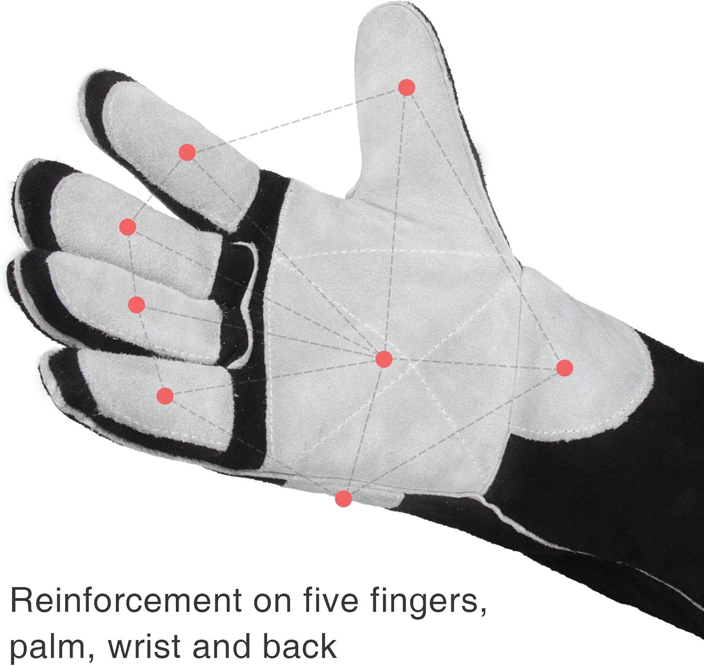 YESWELDER 16 Inches,932℉,Leather Forge MIG Welding Gloves, with Kevlar Stitching Heat/Fire Resistant, Palm Reinforcements, Black-Gray