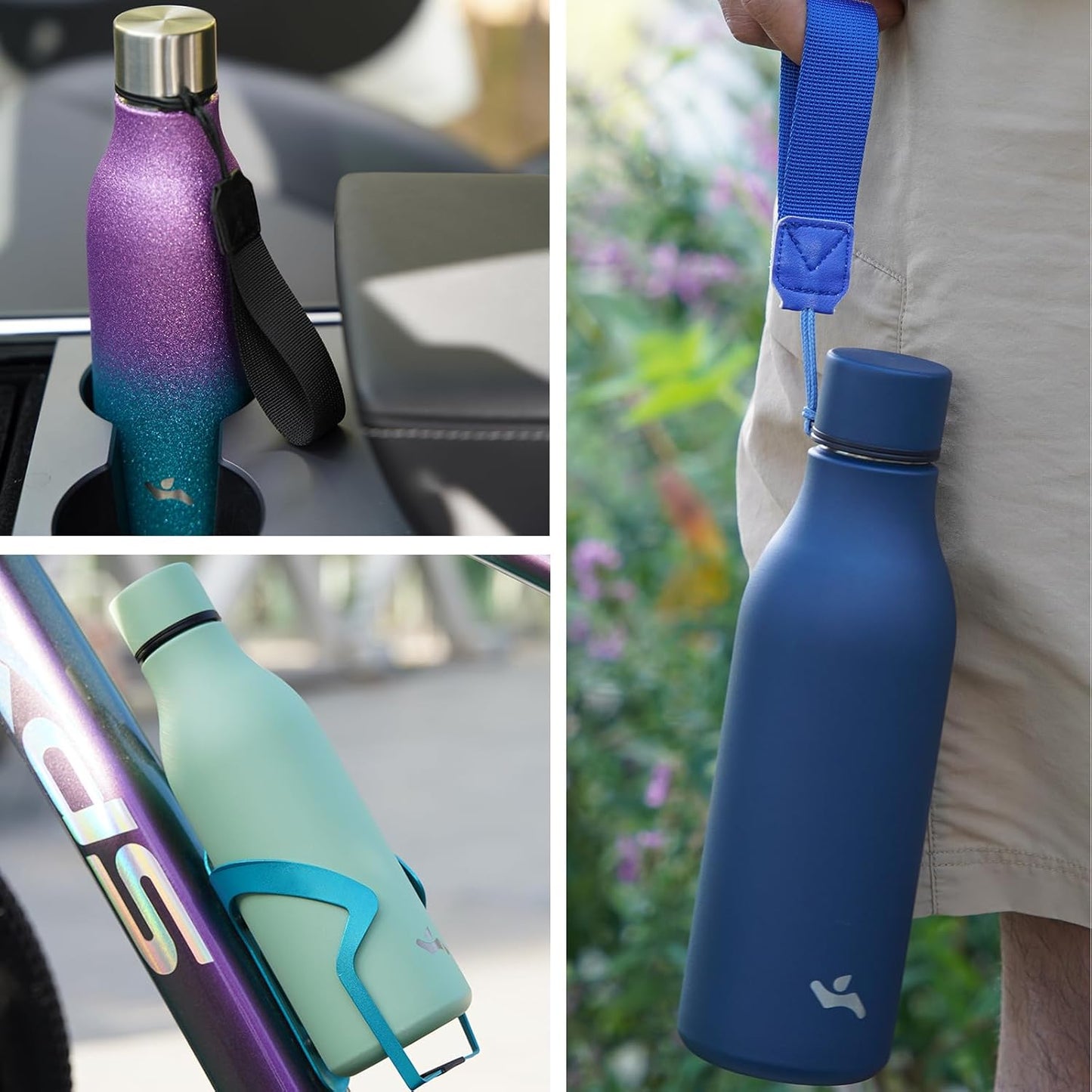 Insulated Water Bottle with Strap,18 oz Double Wall Stainless Steel Vacuum Bottles Metal Water Flask,Lavender Green