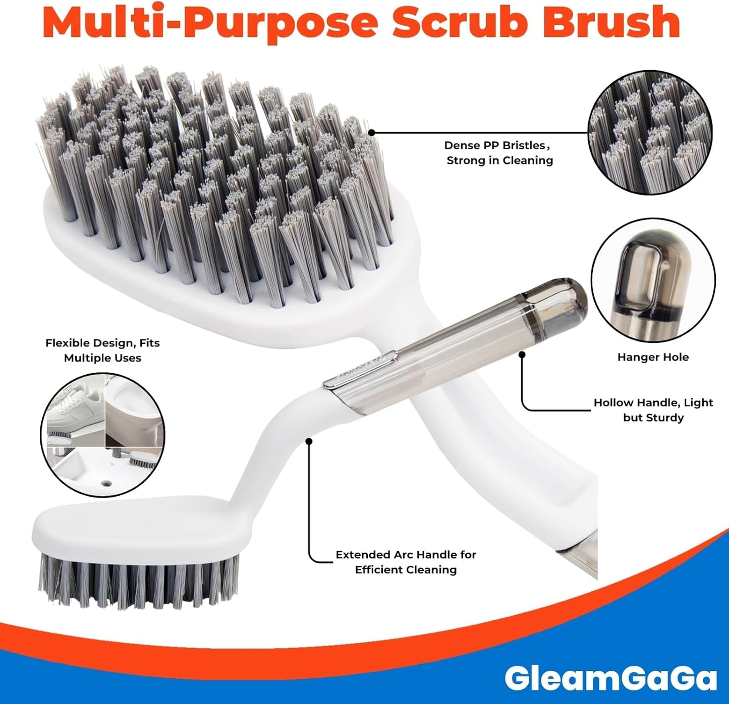 3 Pack Scrub Brush Set – Heavy-Duty Scrub Brushes for Cleaning with Handle, Cleaning Brush with Stiff Bristles, Shower Scrubber for Bathroom, Bathtub, Kitchen, Tile, Floor, Grout, Sink & Carpet