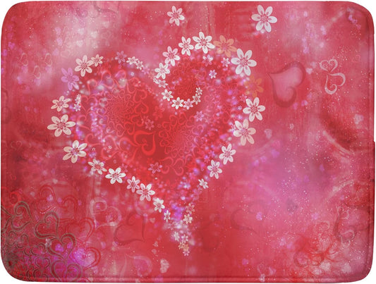 Valentines Day Dish Drying Mat for Kitchen Counter Red Heart Flower Decor Drying Mat 18 x 24 Inch with Absorbent Reversible Microfiber Dish Drying Pad Dish Rack Drainer Mat for Coffee Bar