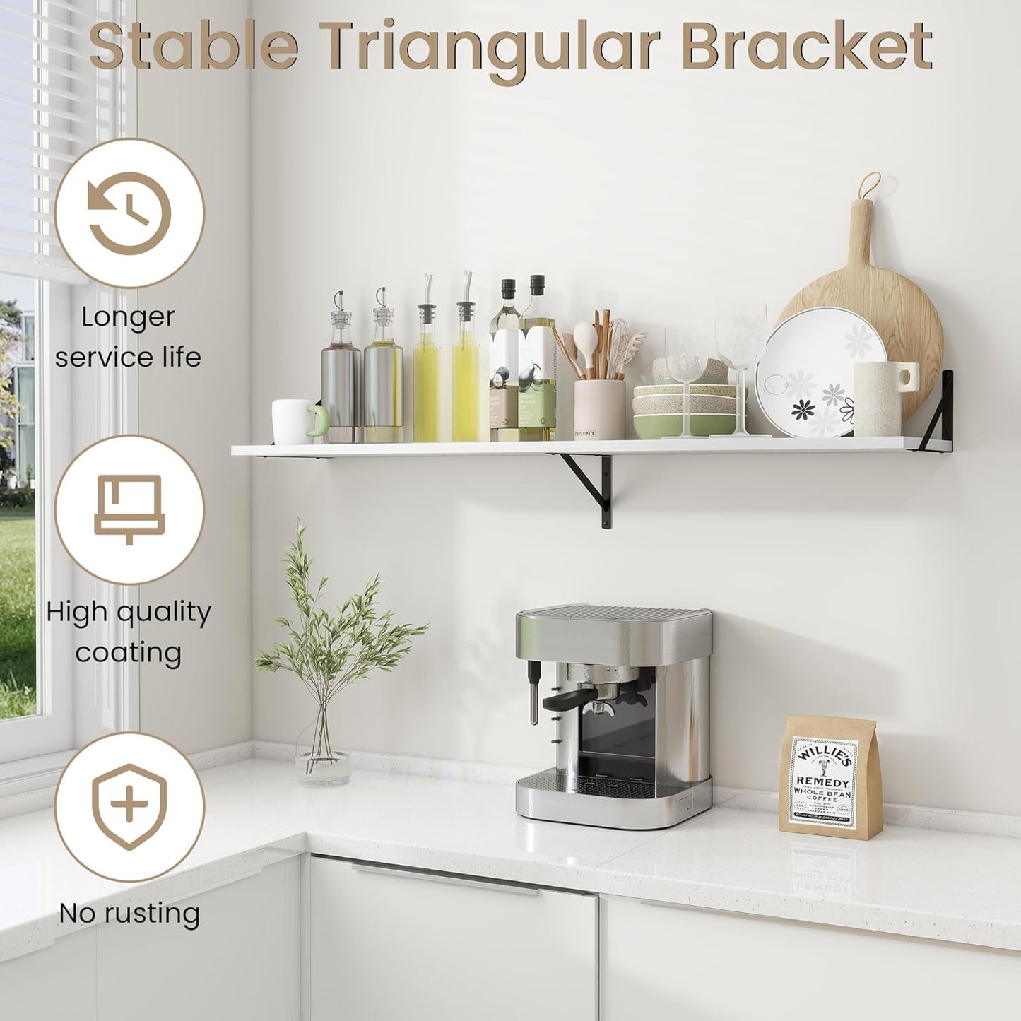 Dreamland Floating Shelves for Wall, 12 Inch Deep Floating Shelves Set of 2, 55W x 12D Large Wall Shelf with Sturdy Metal Brackets for Living Room, Bathroom, Bedroom and Kitchen, White