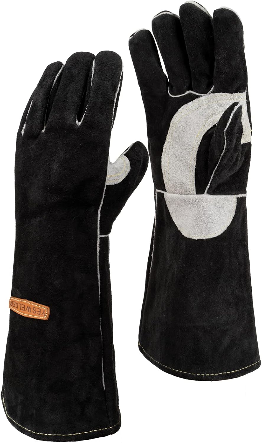 YESWELDER Leather Forge MIG Welding Gloves, Heat Fire Resistant Welders Gloves, Black, also Perfect for Grill/BBQ/Wood Stove/Oven/Fireplace/Cutting
