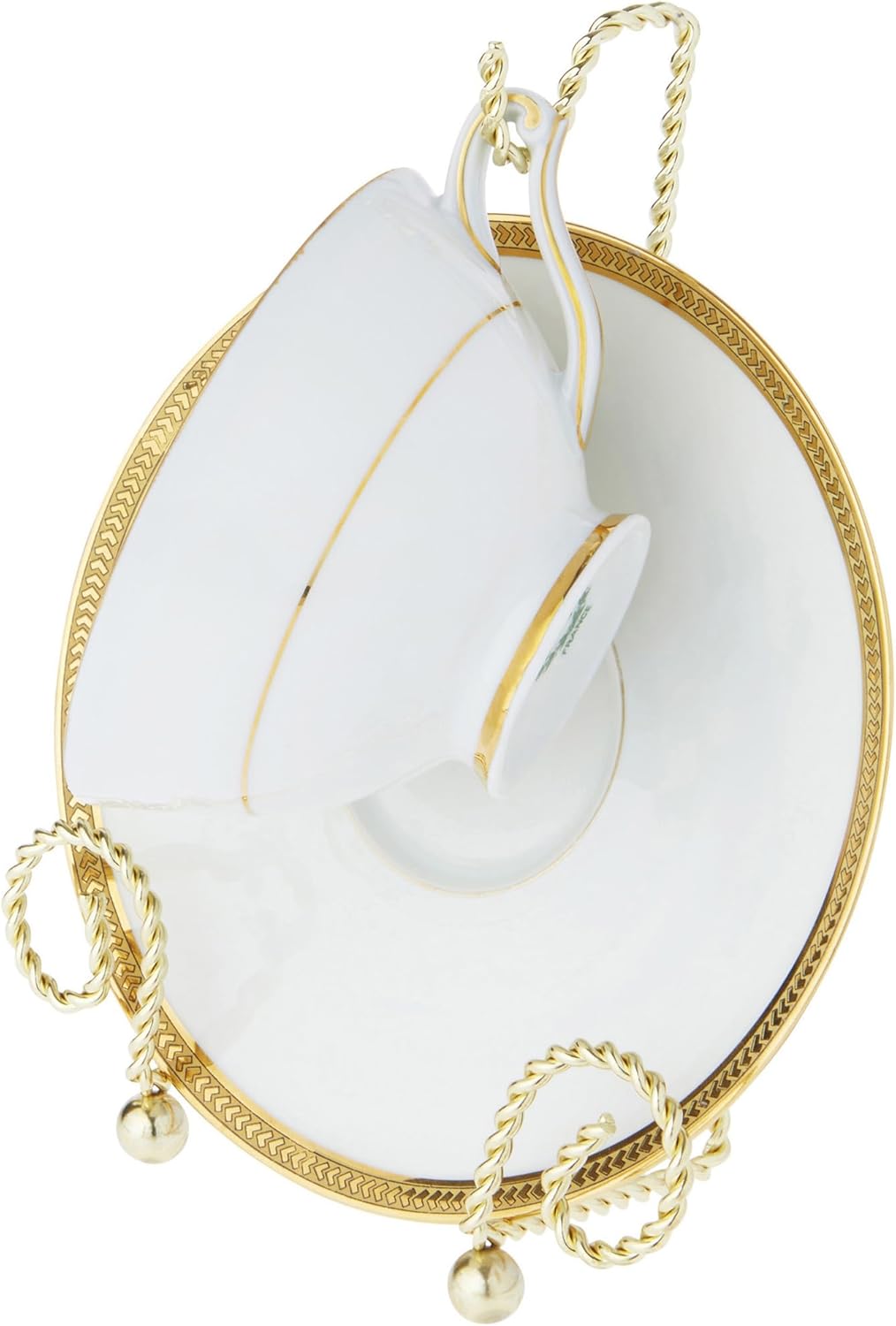 Bard's Scroll Twisted Gold-toned Cup and Saucer Stand, 6.5" H x 5" W x 2.5" D, Pack of 2