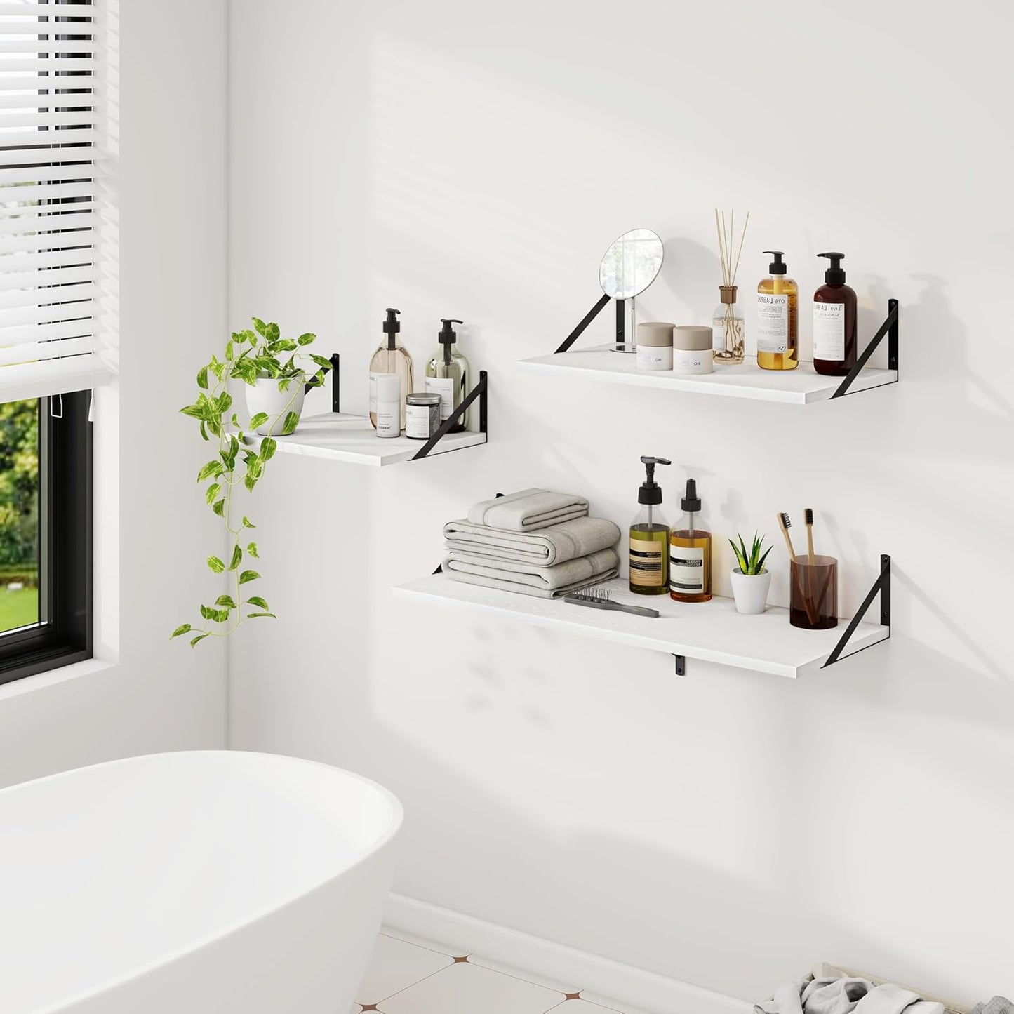 Dreamland White Floating Shelves for Wall, Wall Mounted Shelves, Large Floating Shelf 12 * 16 inch Set of 2 for Bookshelf Living Room Bedroom Home Office Bathroom