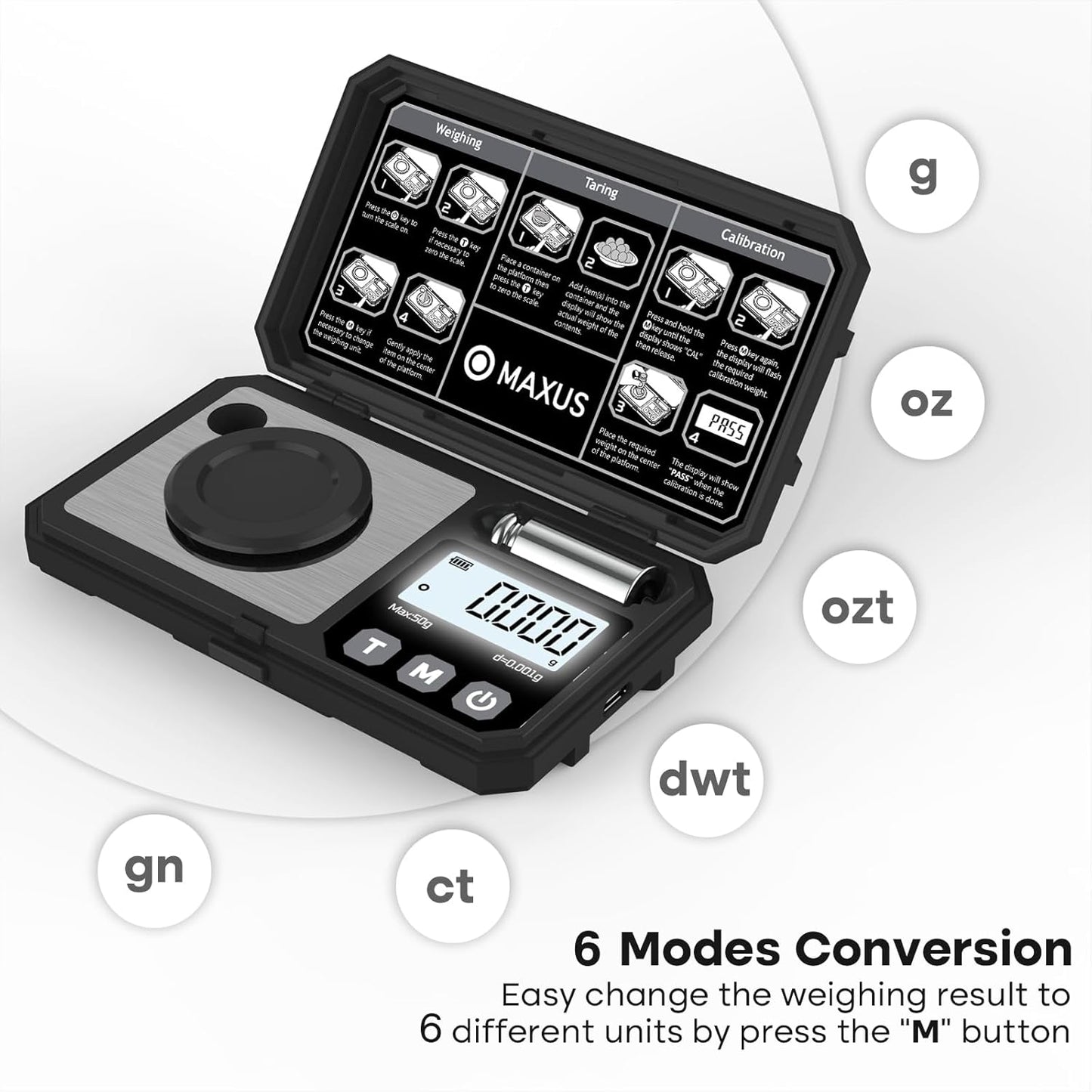 MAXUS Digital Milligram Scale 50g/0.001g with Calibration Weight, Reloading Scale with Powder Trickler Accessories