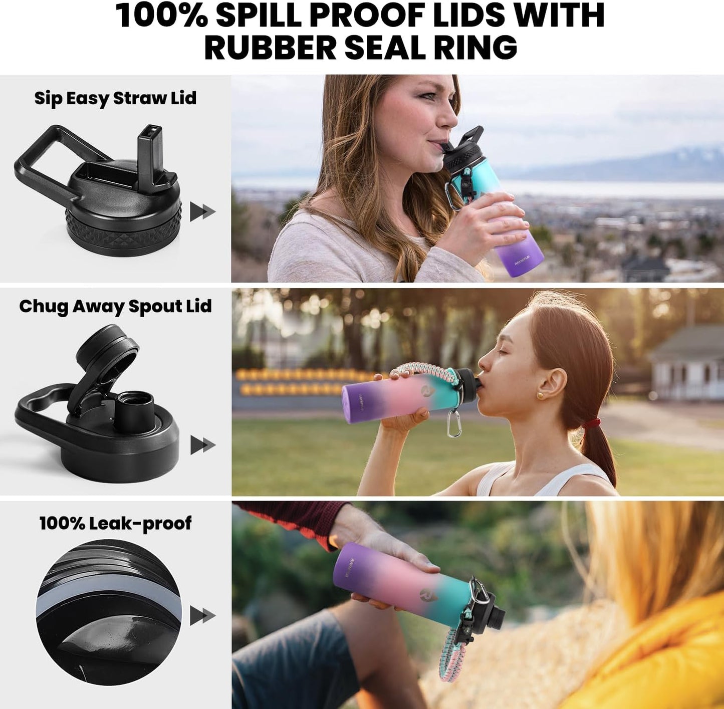 Insulated Water Bottle 20 oz, Triple Wall Vacuum Stainless Steel (Cold for 48 Hrs), Leak Proof & Non-BPA, Kids Water Bottle Jug for School with Straw Spout Lids, Hydrangea