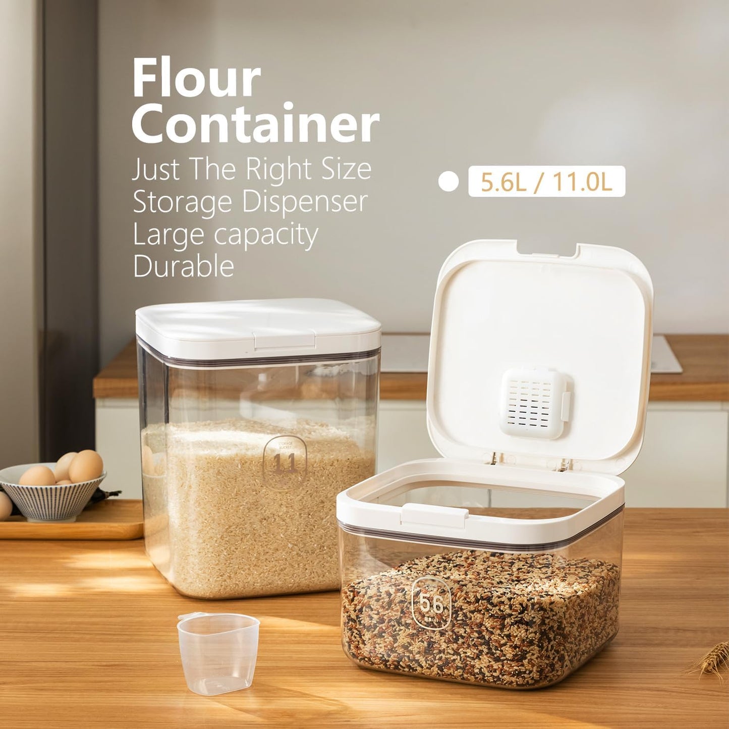 Flour Dispenser 10LBS - 5 L /5 QT /5 KG Rice Container Storage Food Cereal Container Bins Household for Kitchen Pantry Organization (5 L)