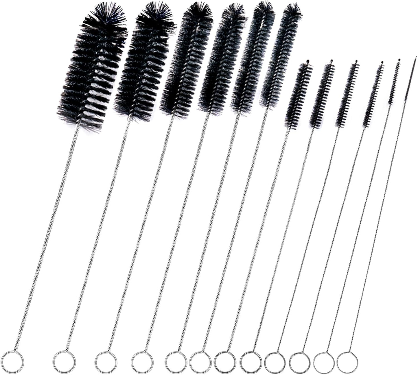 Straw Cleaner Brush Set,12 Pieces Extra Long Pipe Water Bottle Brushes for Cleaning Reusable Drinking Straws,Bird Feeders,Pipes,Black (12pcs Different diameters Set)