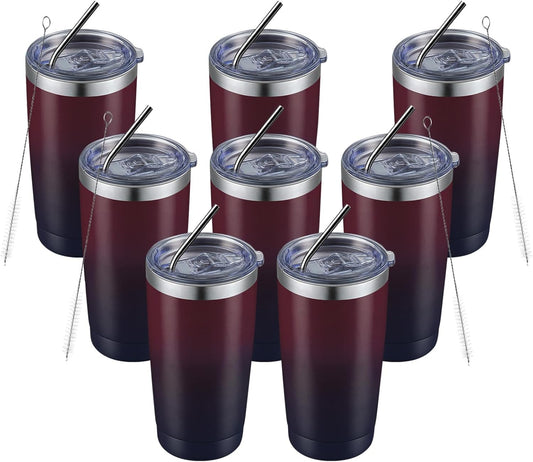 COMOOO 20oz Stainless Steel Tumbler Bulk with Lid and Straw Insulated Coffee Tumbler Cup Double Wall Vacuum Travel Mug for Cold Drinks and Hot Beverage (Mystery Moon,8 Pack)