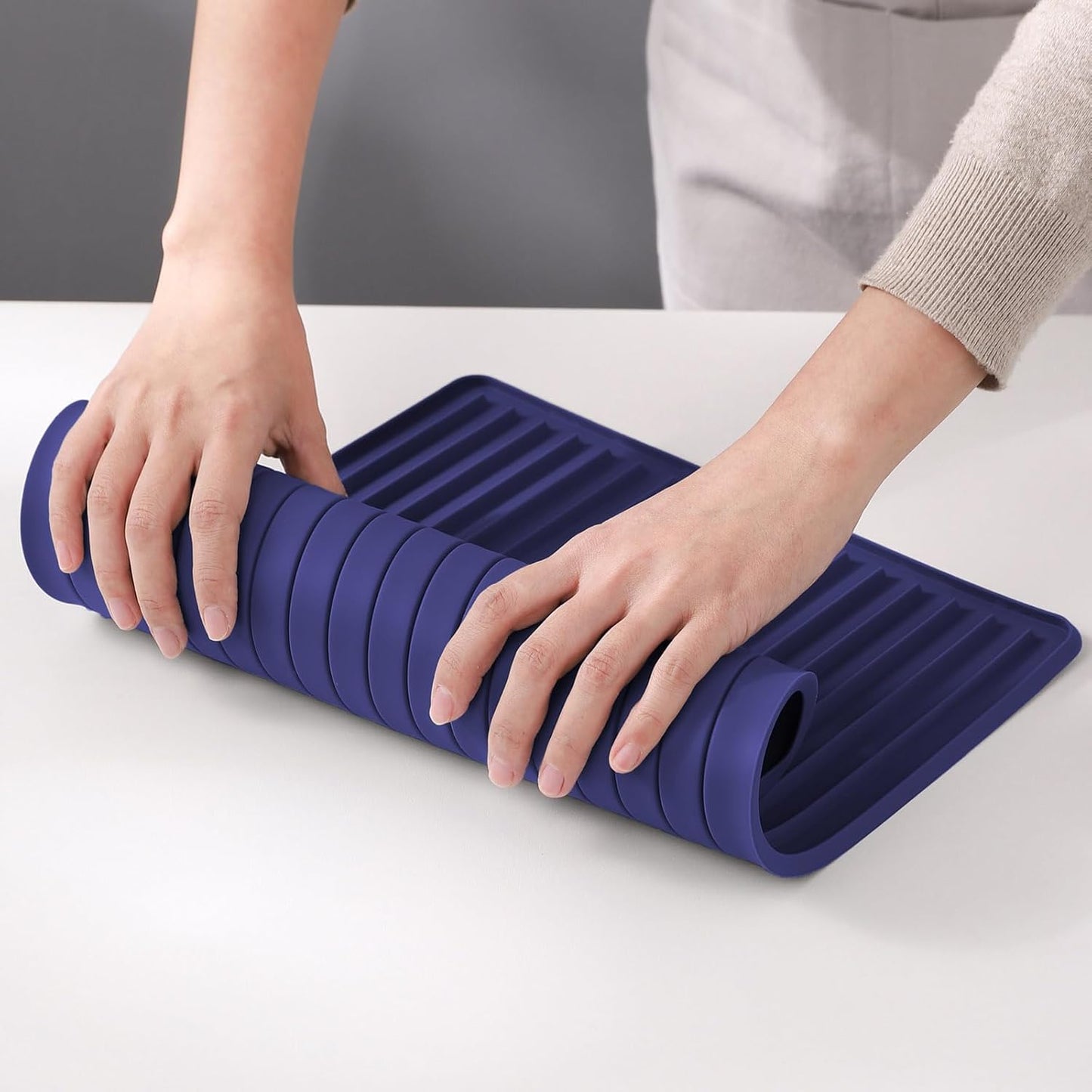 Dish Drying Mat, 16" x 18" Silicone Drying Mat for Kitchen Counter, Large & Thicker Silicone Dish Drying Pad with Raised Edges for Countertop, Multi-Purpose & Heat Resistant