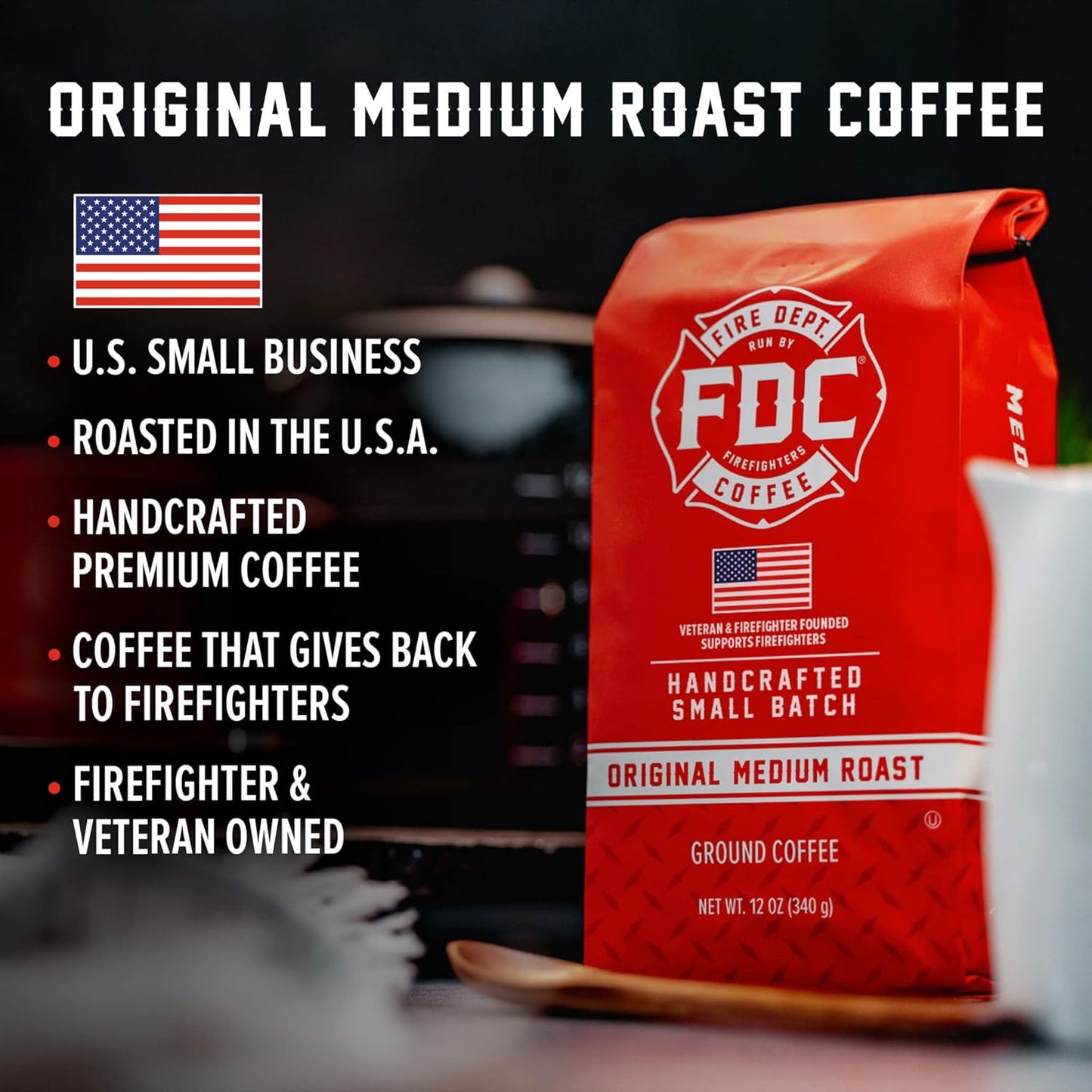 Fire Department Coffee - Gives Back to Firefighters - Balanced & Smooth Original Medium Roast Ground Coffee - Roasted in the USA - Veteran Owned -12 oz