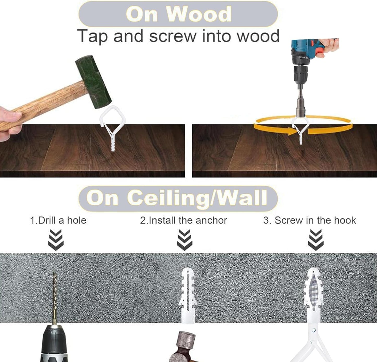 35PCS Eye Screw Hooks for Hanging Heavy Duty with Safety Buckle.Metal Ceiling Hooks for Hanging Plants,Cup,Wind Chime,Bird Feeders,String Lights at Indoor&Outdoor,2.36 Inches White