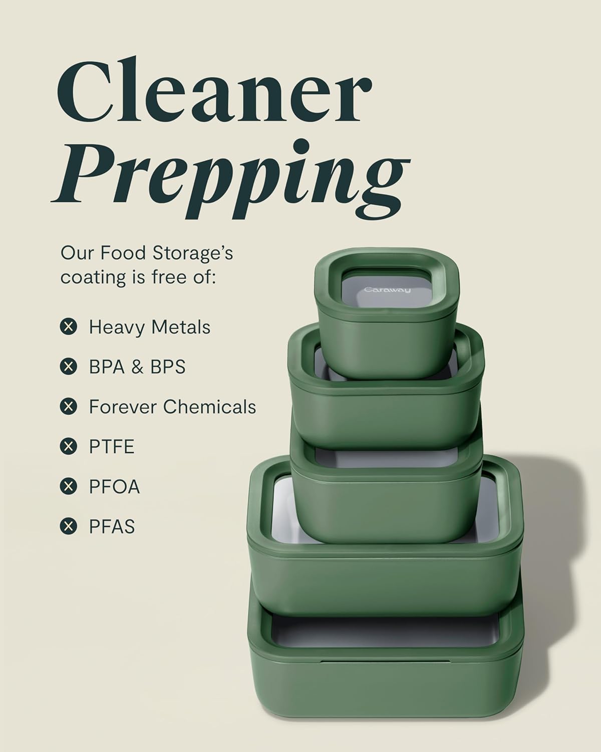 Caraway 25pc Glass Food Storage Set - Storage Containers for Food - Non-Toxic Ceramic-Coated Glass - Air Release Technology - Compact & Stackable Design - Sage