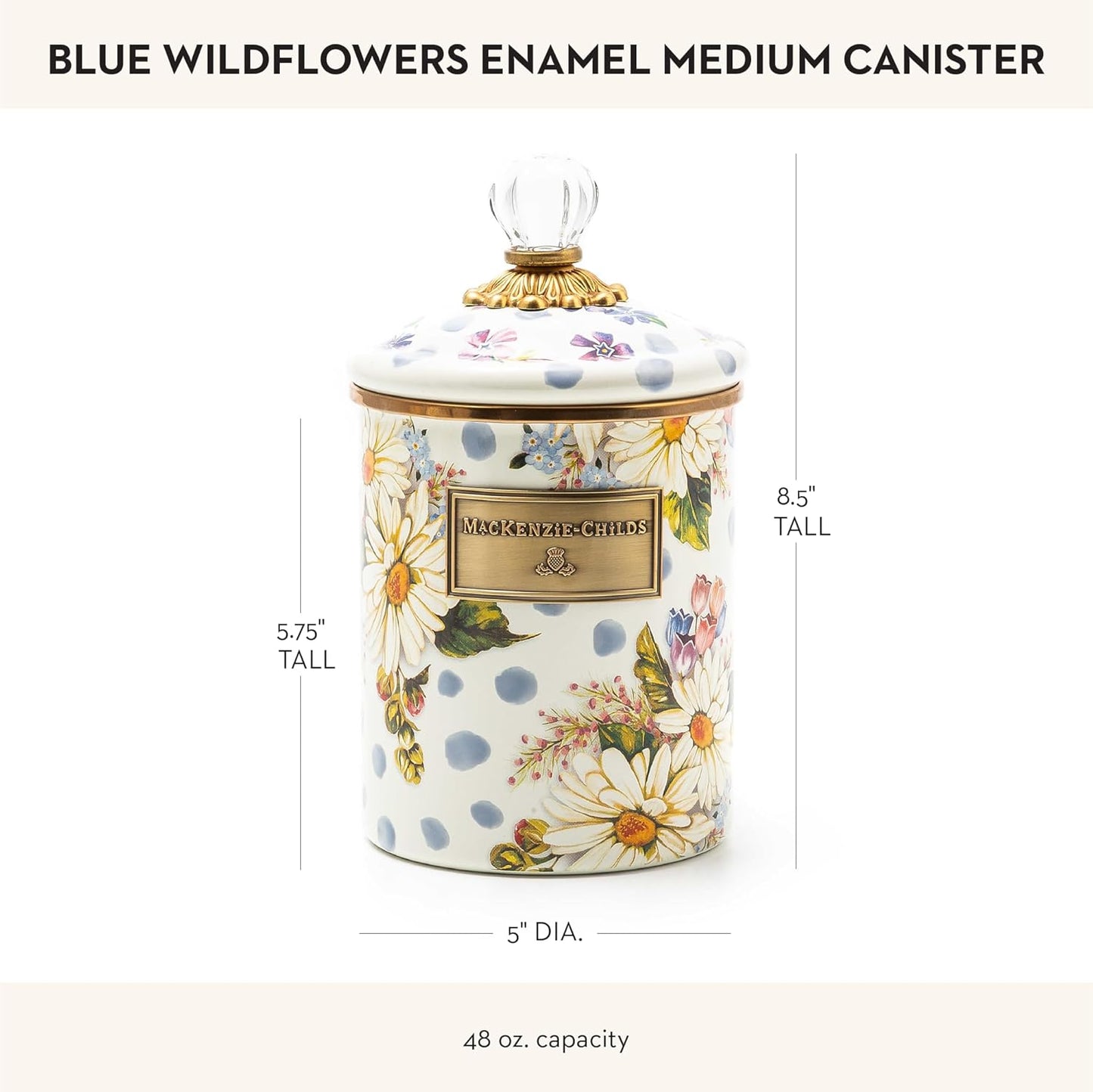 MACKENZIE-CHILDS Wildflowers Enamel Canister, Floral Kitchen Storage Container with Lid, Medium