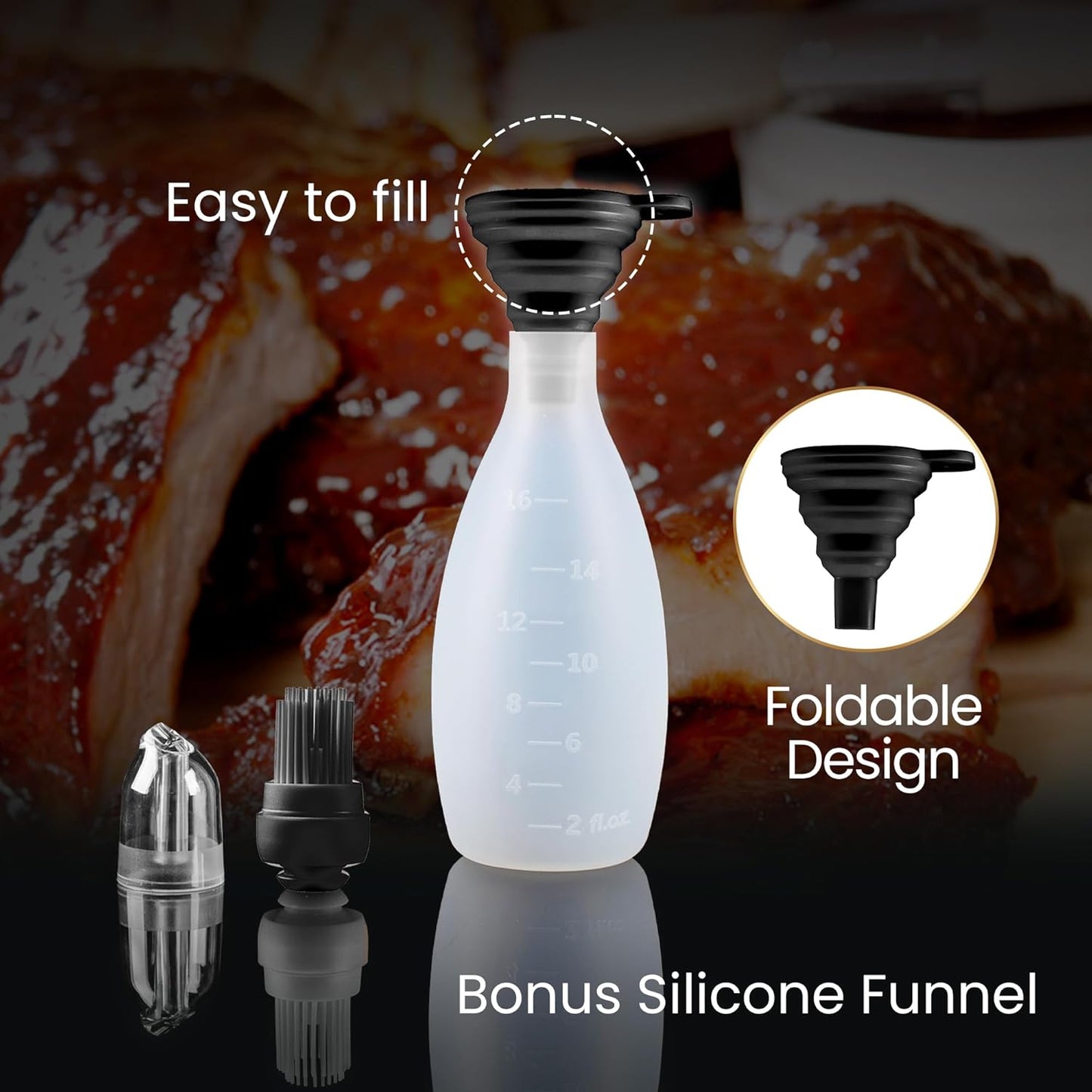 Silicone Pastry Brush, All-in-One Silicone Basting Brush with Sauce Bottle, Heat Resistant BBQ Accessories and Cooking Gadgets, BPA-Free Oil Dispenser for Cooking, Baking, Grilling(Black)